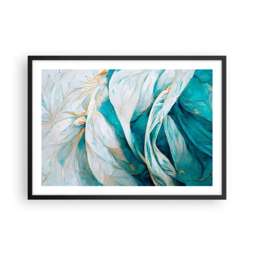 Poster in een zwarte lijst - Blauwe abstractie met een gouden motief - 70x50 cm