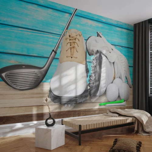Fotobehang Premium Canvas - Alles klaar - Golf, Sport, Golfschoenen - 400x280 cm