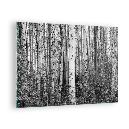 Schilderen op glas - Zwarte en witte berkenbomen creëren een dicht boslandschap - 70x50cm - Berken colonnade - Moderne wanddecoratie voor woonkamer en slaapkamer ARTTOR