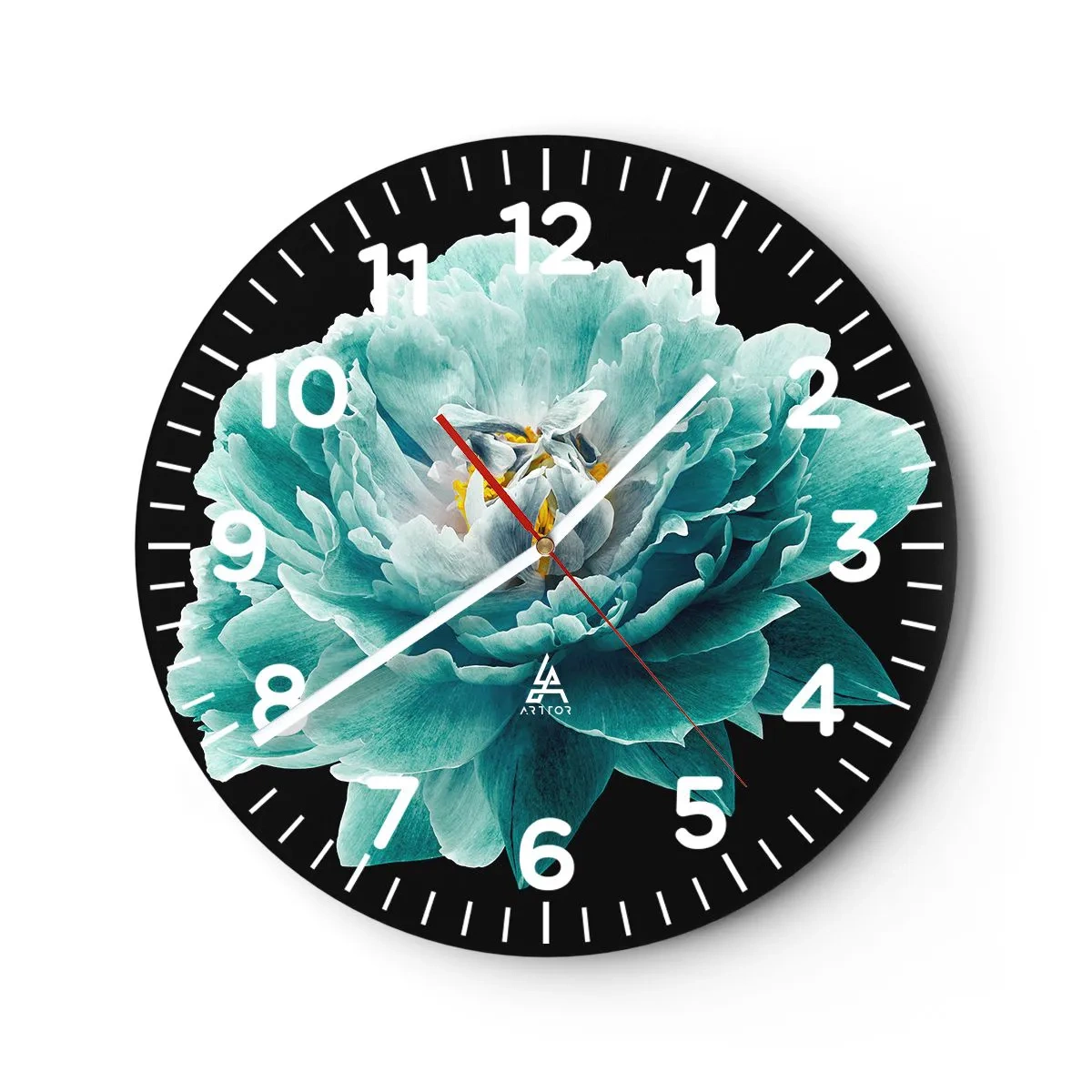 Wandklok - Klok - Blauwe en gouden bloemblaadjes - 30x30 cm