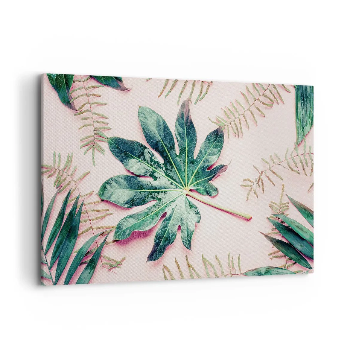 Schilderen op canvas - Een studie van groen op een roze achtergrond - 120x80 cm