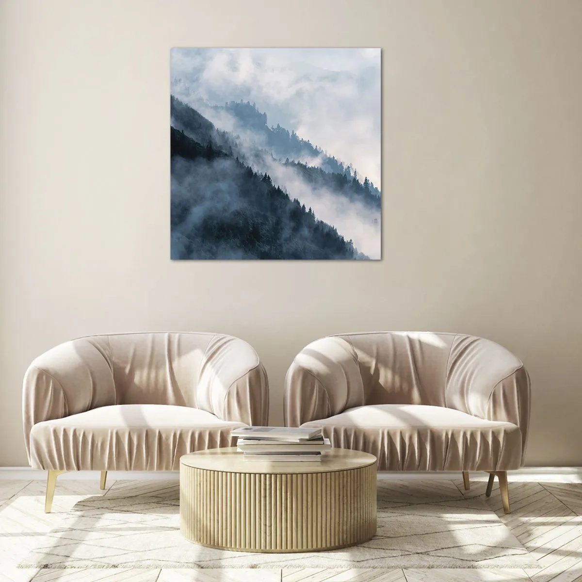 Schilderen op glas - Mystiek van de bergen - 70x70 cm