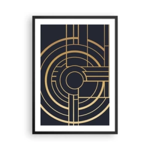 Poster in een zwarte lijst - Geometrisch Art Deco-patroon met gouden elementen op een donkere achtergrond - 50x70cm - Draaien van dingen - Moderne wanddecoratie voor woonkamer en slaapkamer ARTTOR