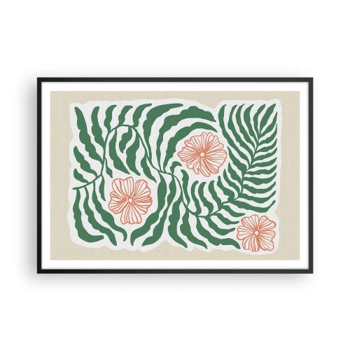 Poster in een zwarte lijst - Bloeiend in het groen - 100x70 cm
