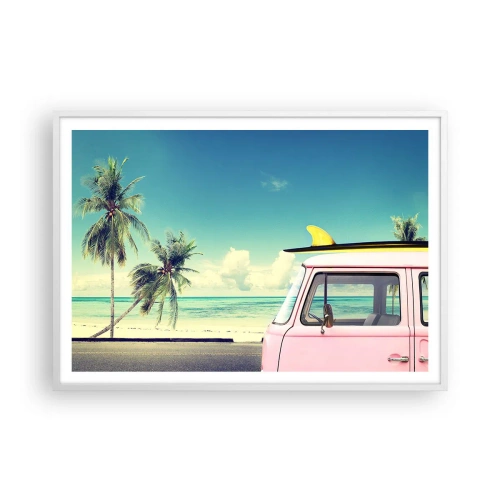 Poster in een witte lijst - Tijd om aan je vakantie te beginnen. - 100x70 cm