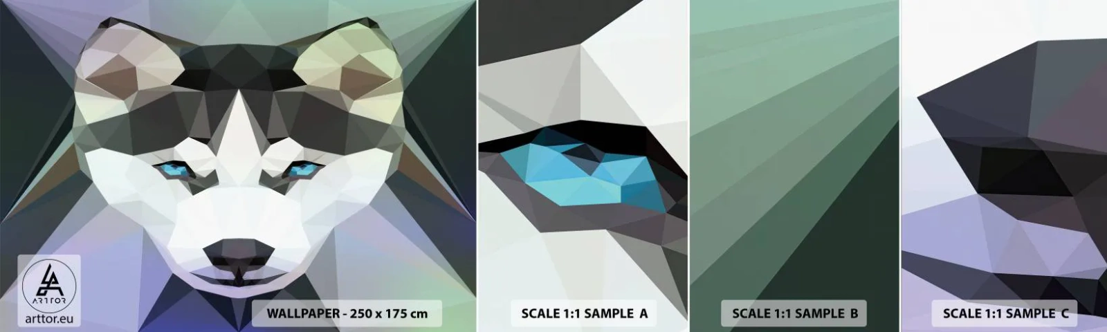 Fotobehang Staaltje Standard Eco - De herinnering aan de sneeuw van het noorden - Abstractie, Dieren, Wolf - 100x30 cm