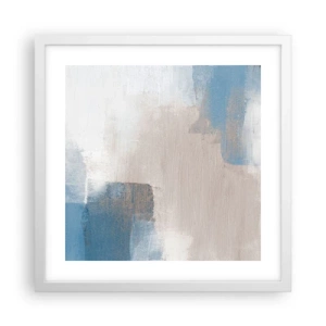 Poster in een witte lijst - Roze abstractie achter een blauw gordijn - 40x40 cm