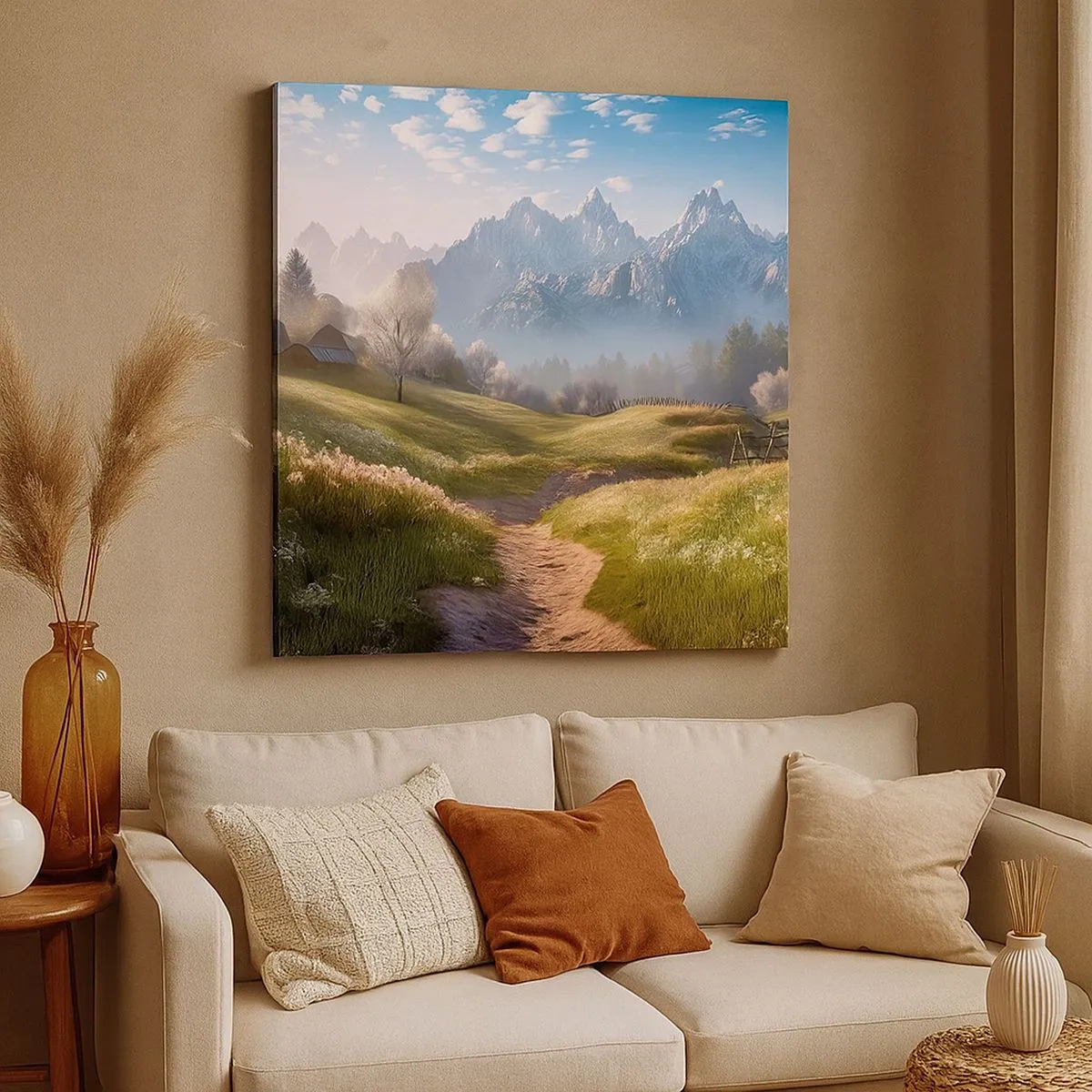 Schilderen op canvas - Idyllische vallei - 30x30 cm