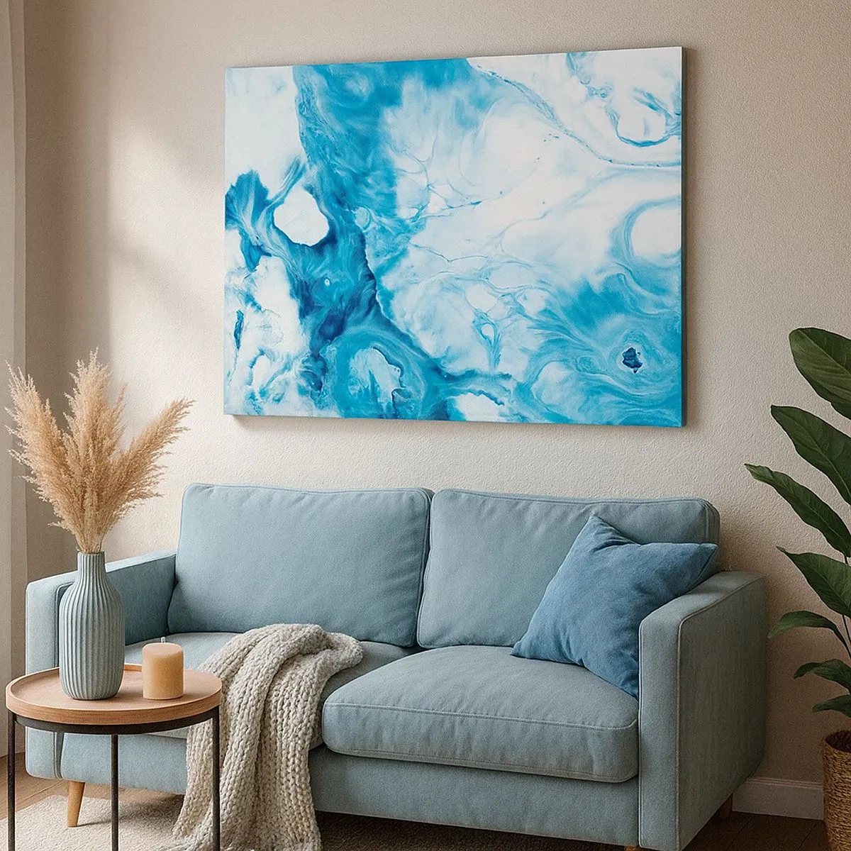 Schilderen op canvas - Abstract patroon in tinten blauw - 70x50cm - Blauw Concert - Moderne wanddecoratie voor woonkamer en slaapkamer ARTTOR