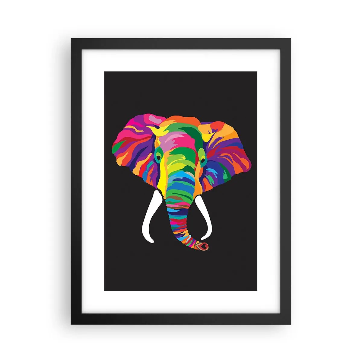 Poster in een zwarte lijst - De olifant die ervan hield om in de regenboog te baden - 30x40 cm