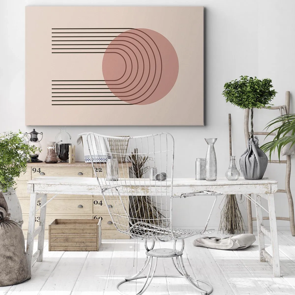 Schilderen op canvas - Abstract motief met roze cirkel en lijnen - 70x50cm - Onweerstaanbare aantrekkingskracht - Moderne wanddecoratie voor woonkamer en slaapkamer ARTTOR