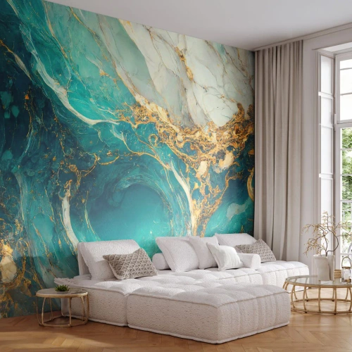 Fotobehang Premium Sand - Compositie met goudaders - Abstractie, Marmer, Steen - 100x70 cm