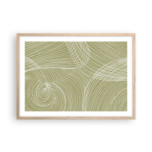 Een poster in een licht eiken lijst - Ingewikkelde abstractie in wit - 70x50 cm
