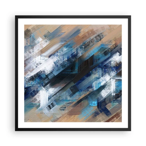 Poster in een zwarte lijst - Op een blauwe diagonaal - 60x60 cm