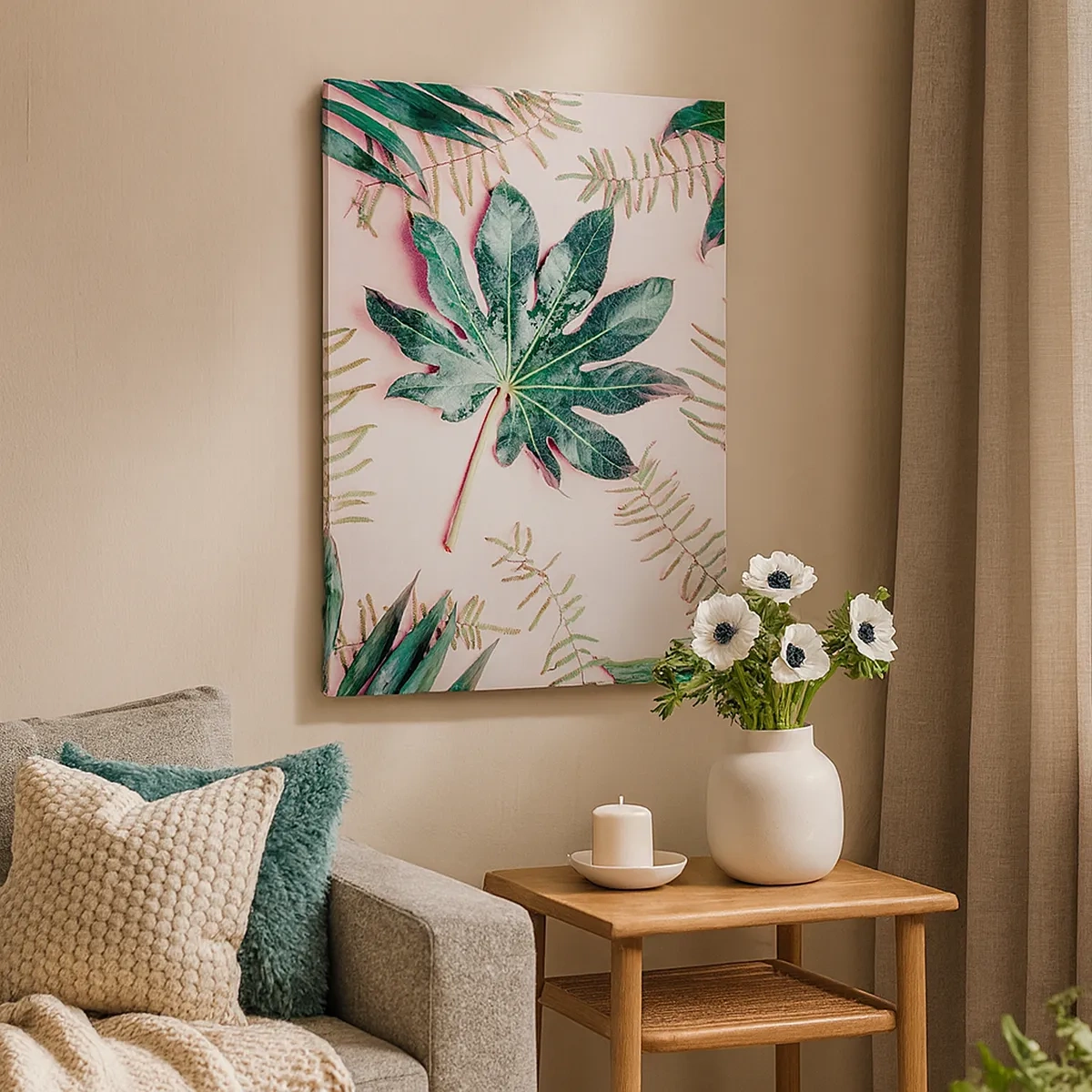 Schilderen op canvas - Een studie van groen op een roze achtergrond - 50x70 cm