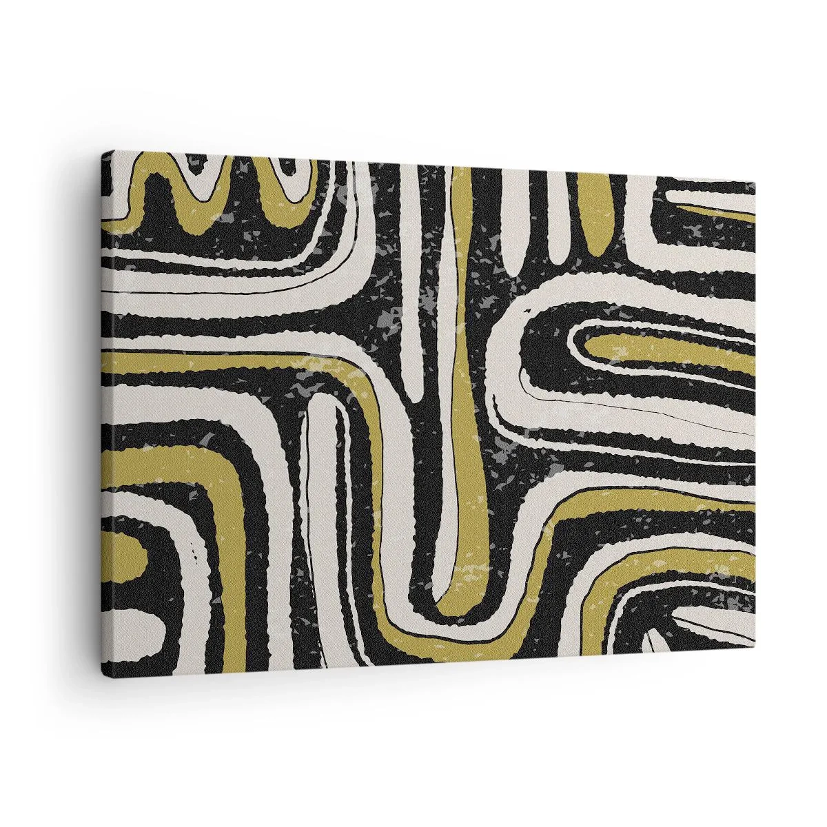Schilderen op canvas - Abstract patroon in zwart, wit en goud - 70x50cm - Compositie: wegen en steegjes - Moderne wanddecoratie voor woonkamer en slaapkamer ARTTOR