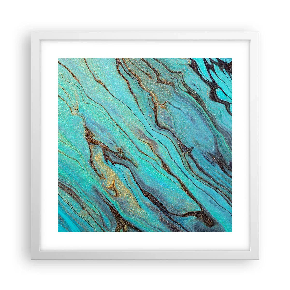 Poster in een witte lijst - Turquoise vloed - 40x40 cm