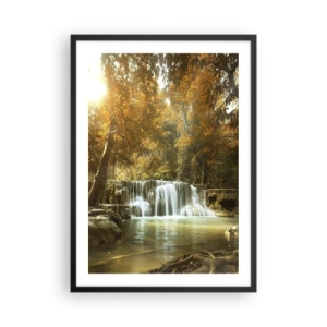 Poster in een zwarte lijst - Herfstwaterval in het zonlicht - 50x70cm - Park cascade - Moderne wanddecoratie voor woonkamer en slaapkamer ARTTOR