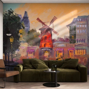 Fotobehang op maat Premium Canvas - Parijse iconen – Moulin Rouge - Parijs, Fan, Moulin Rouge