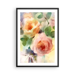 Poster in een zwarte lijst - Aquarelbloemen in pastelkleuren - 50x70cm - Delicaat als aquarel - Moderne wanddecoratie voor woonkamer en slaapkamer ARTTOR