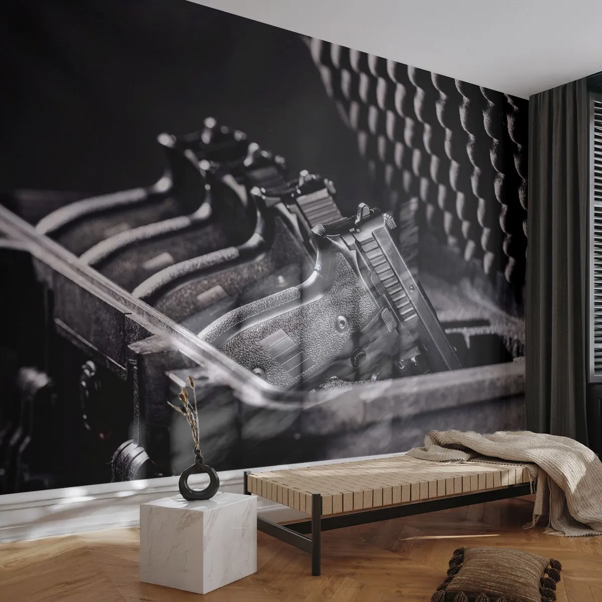 Fotobehang Premium Canvas - Heren sport - Leger, Wapen, Pistool - 500x350 cm