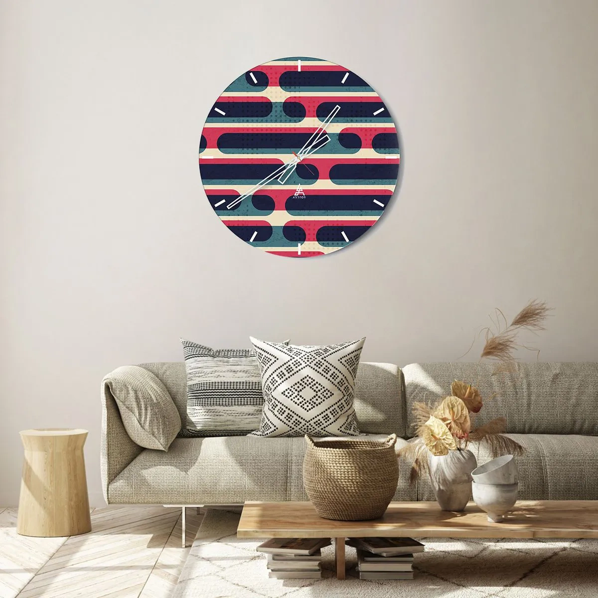 Wandklok - Klok - Abstract retropatroon met kleurrijke strepen - 30x30cm - In de diepte en vooruit - Moderne wanddecoratie voor woonkamer, keuken en slaapkamer ARTTOR