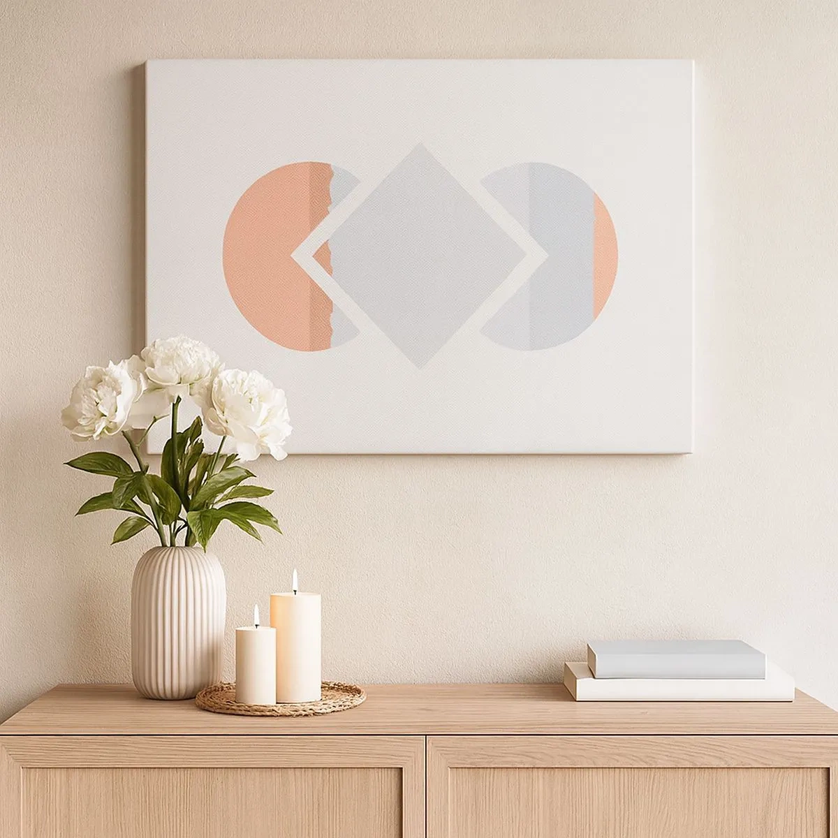 Schilderen op canvas - Een minimalistisch schilderij met geometrische vormen - 70x50cm - De situatie is duidelijk - Moderne wanddecoratie voor woonkamer en slaapkamer ARTTOR