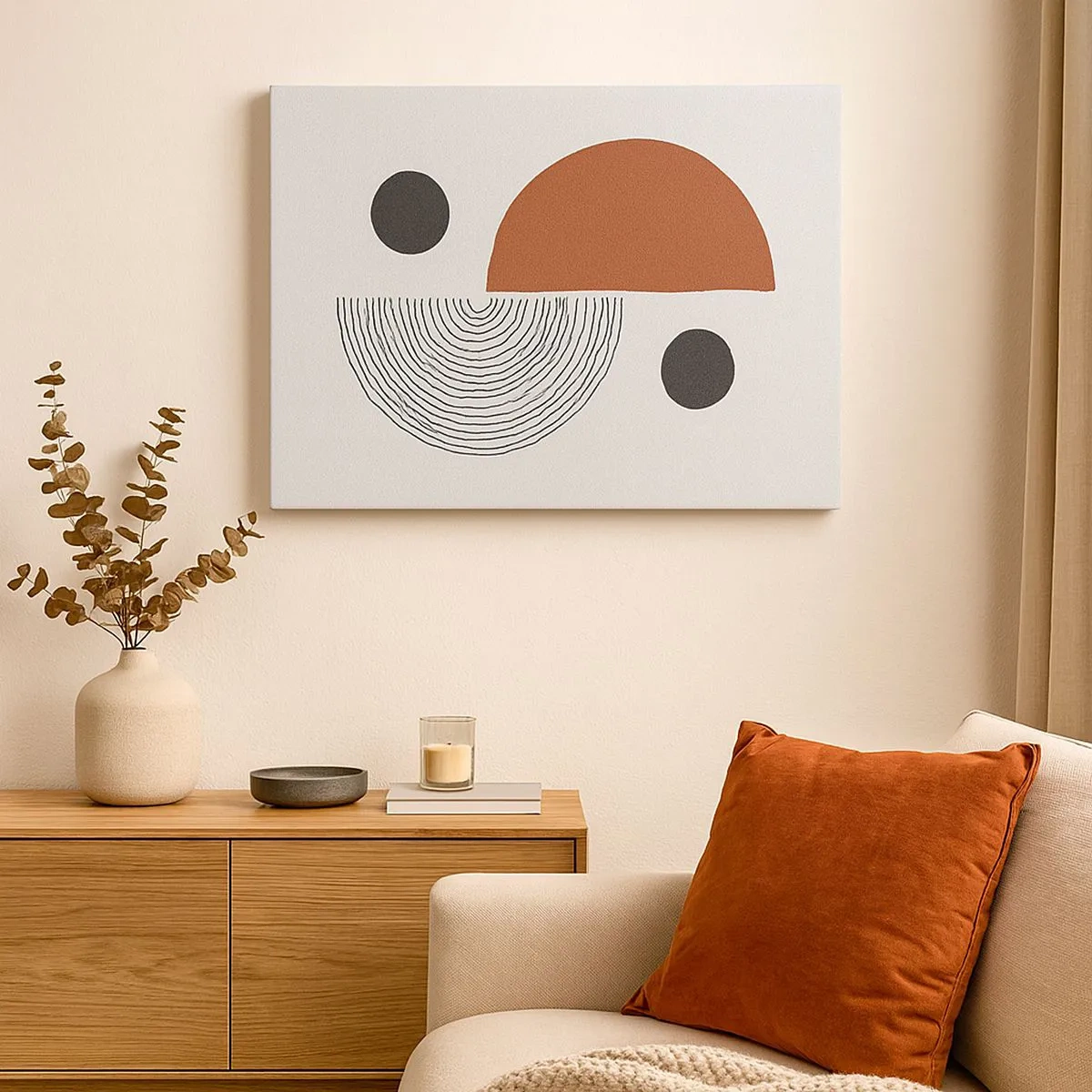Schilderen op canvas - Geometrische vormen in tinten bruin en zwart - 70x50cm - Perfectie van het wiel - Moderne wanddecoratie voor woonkamer en slaapkamer ARTTOR