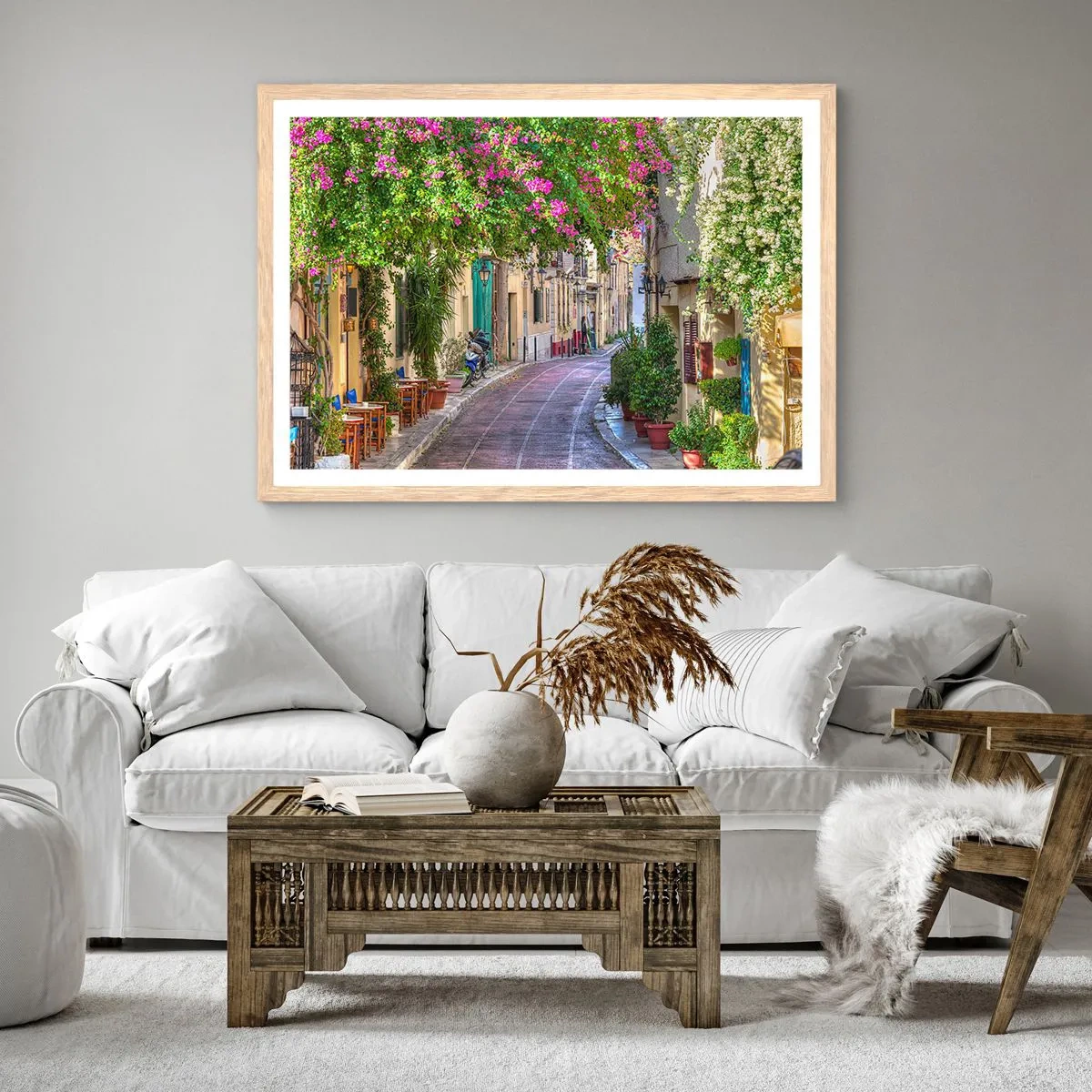 Een poster in een licht eiken lijst - Bloeiende steeg - 91x61 cm