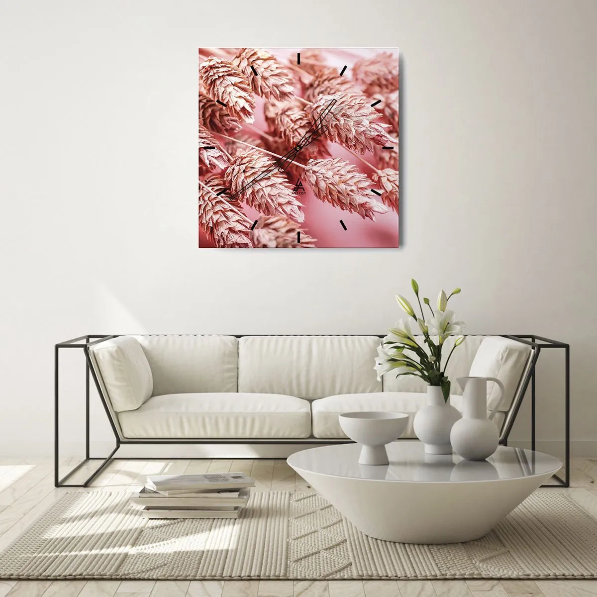 Wandklok - Klok - Een bloemencascade in roze - 40x40 cm