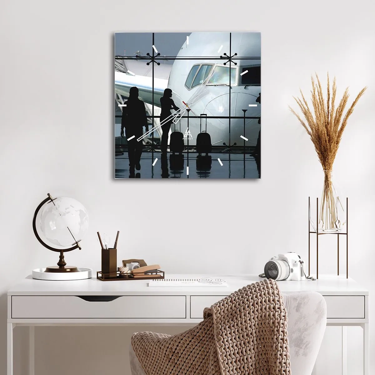 Wandklok - Klok - Vis a vis op de luchthaven - 40x40 cm