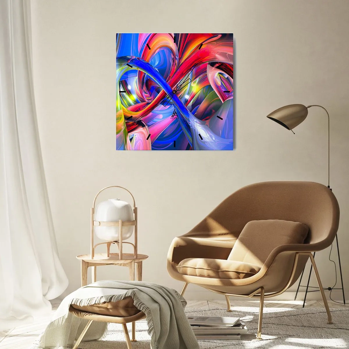 Wandklok - Klok - Een dans van kleuren - 40x40 cm