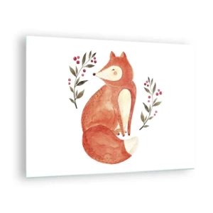 Schilderen op glas - Schattige aquarelvos met takjes en bessen - 70x50cm - Kleine roodharige - Moderne wanddecoratie voor woonkamer en slaapkamer ARTTOR