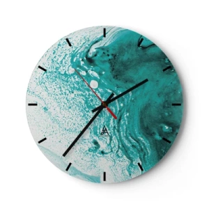 Wandklok - Klok - Turquoise en witte vloeiende golven in vloeiende kunststijl - 30x30cm - Versmelten in wit en turkoois - Moderne wanddecoratie voor woonkamer, keuken en slaapkamer ARTTOR