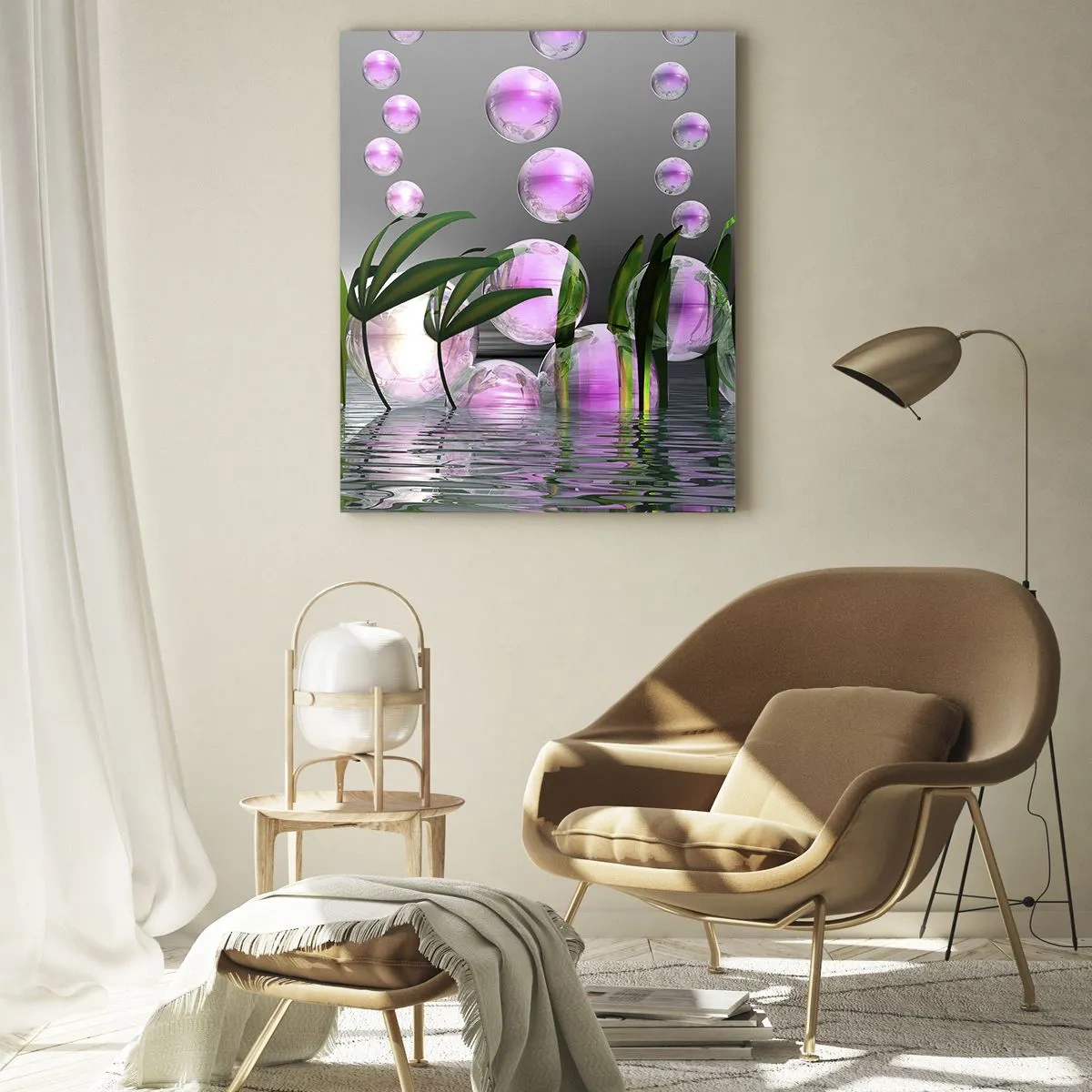 Schilderen op glas - Een reflecterende compositie van lichtheid en leven - 50x70 cm