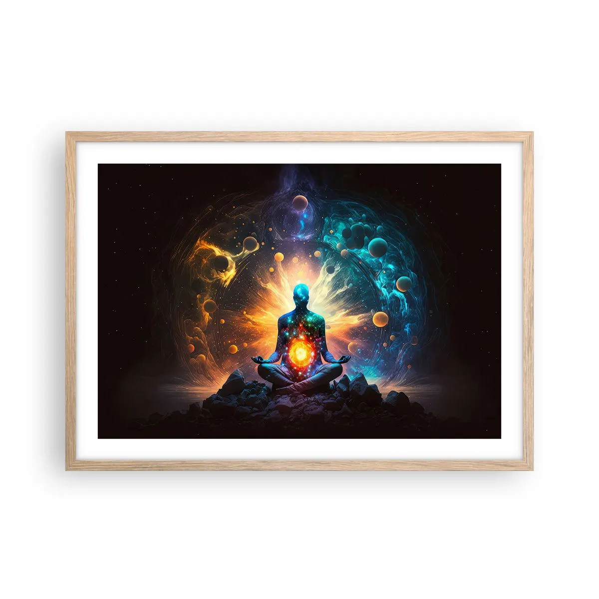 Een poster in een licht eiken lijst - Kosmische vrede - 70x50 cm