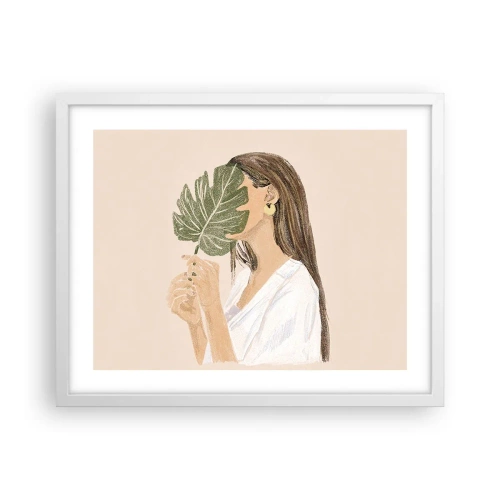 Poster in een witte lijst - Mysterieus portret met een waaier - 50x40 cm