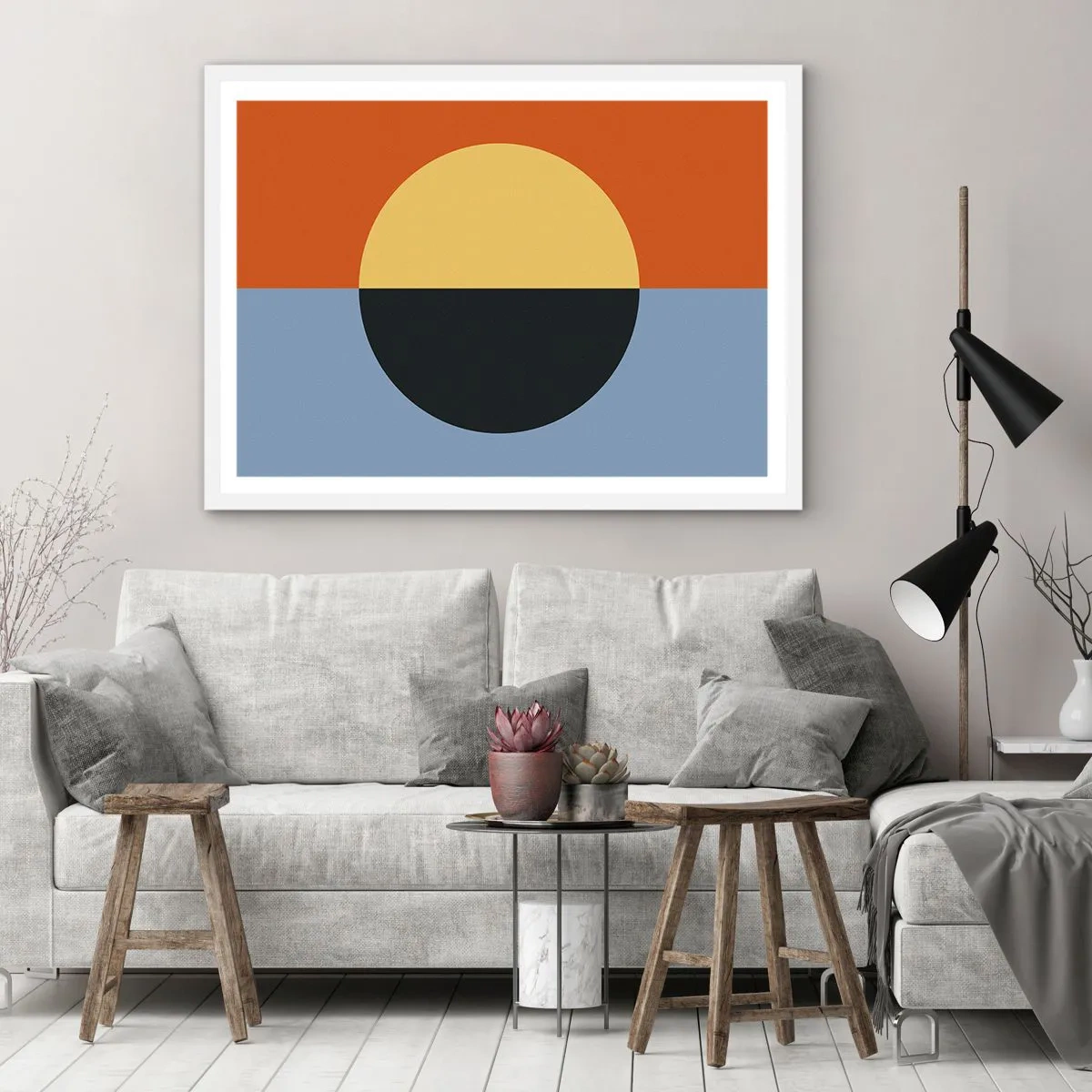 Poster in een witte lijst - Een compositie van warmte en koelte - 91x61 cm