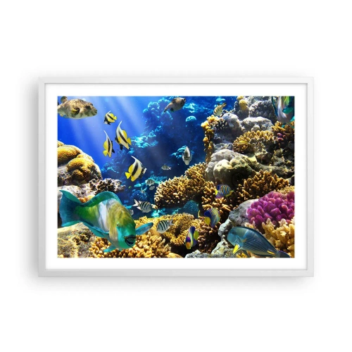 Poster in een witte lijst - Veel verkeer op de vakantieroute - 70x50 cm