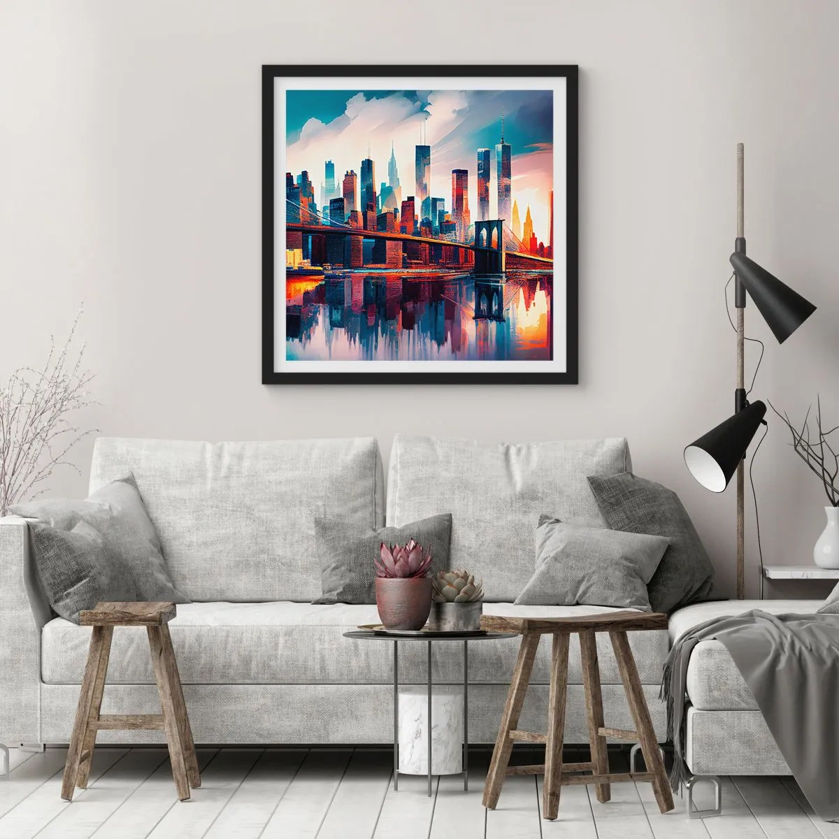 Poster in een zwarte lijst - Een droomachtig New York - 30x30 cm