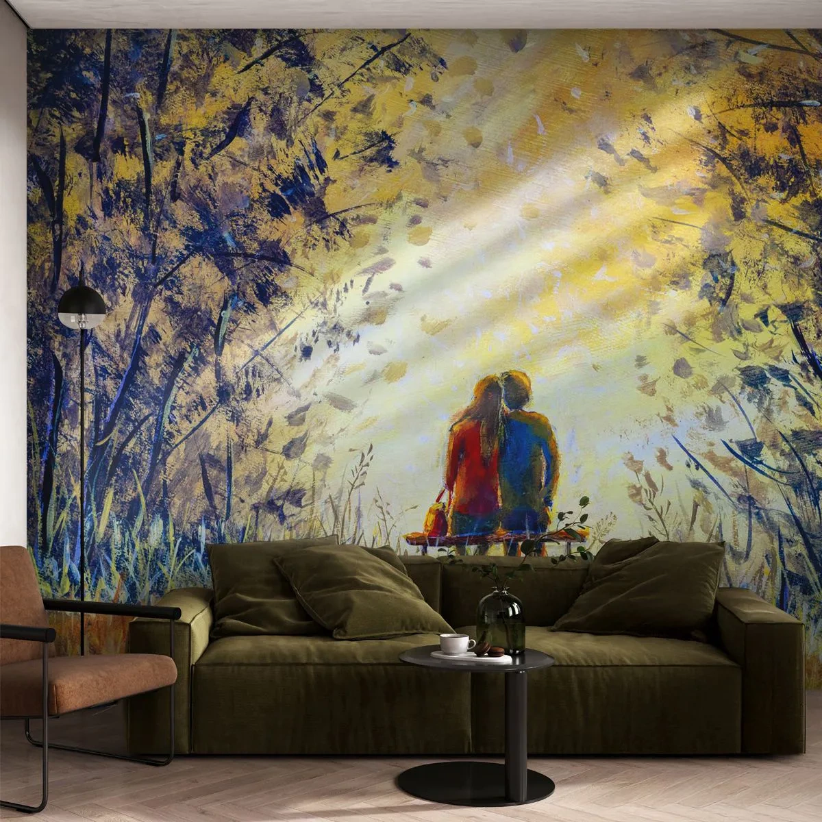 Zelfklevend Fotobehang Deluxe Sticker - Een magisch moment - Een paar geliefden, Park, Natuur - 150x105 cm