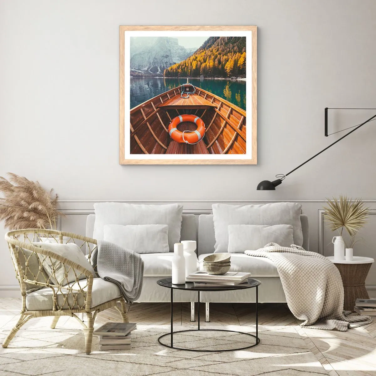 Een poster in een licht eiken lijst - Bergtocht - 40x40 cm