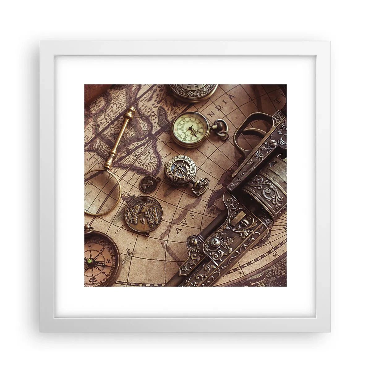 Poster in een witte lijst - Avontuur roept - 30x30 cm