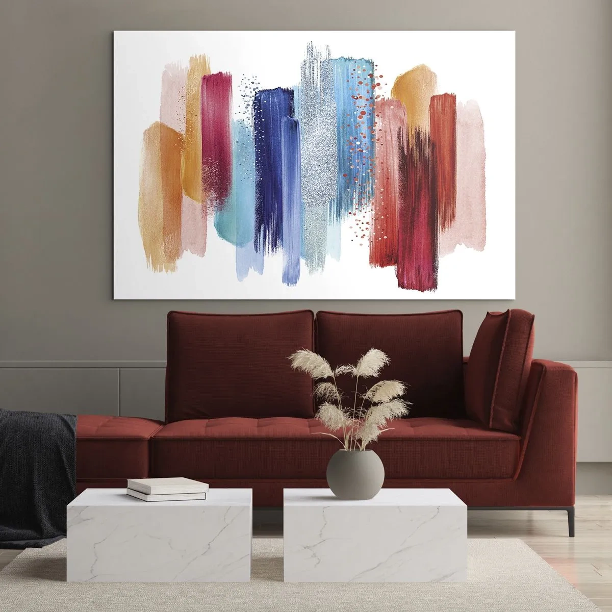 Schilderen op glas - Abstracte compositie van kleurrijke penseelstreken - 70x50cm - Omhoog en omlaag - Moderne wanddecoratie voor woonkamer en slaapkamer ARTTOR