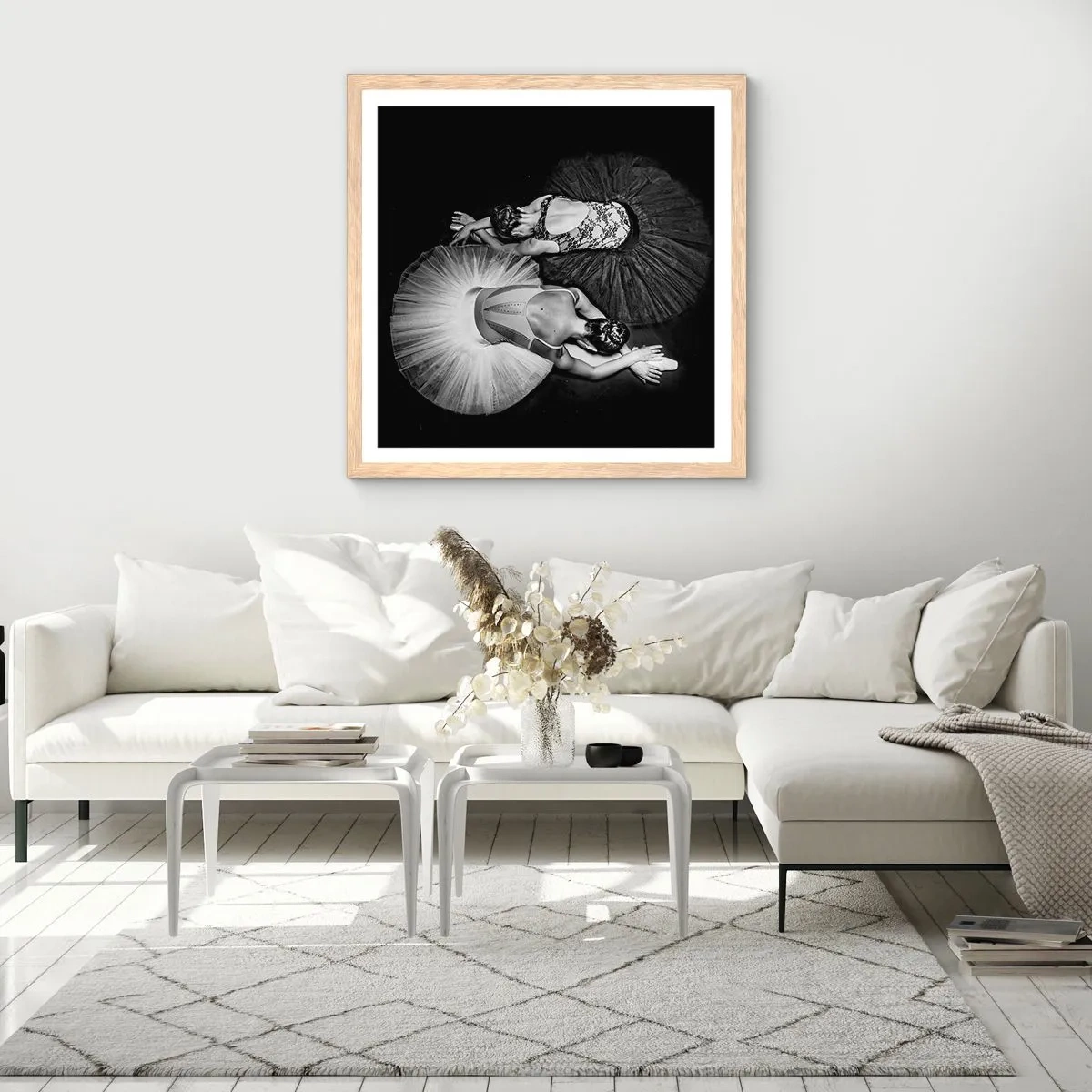 Een poster in een licht eiken lijst - Jin en Jang - perfecte balans - 30x30 cm