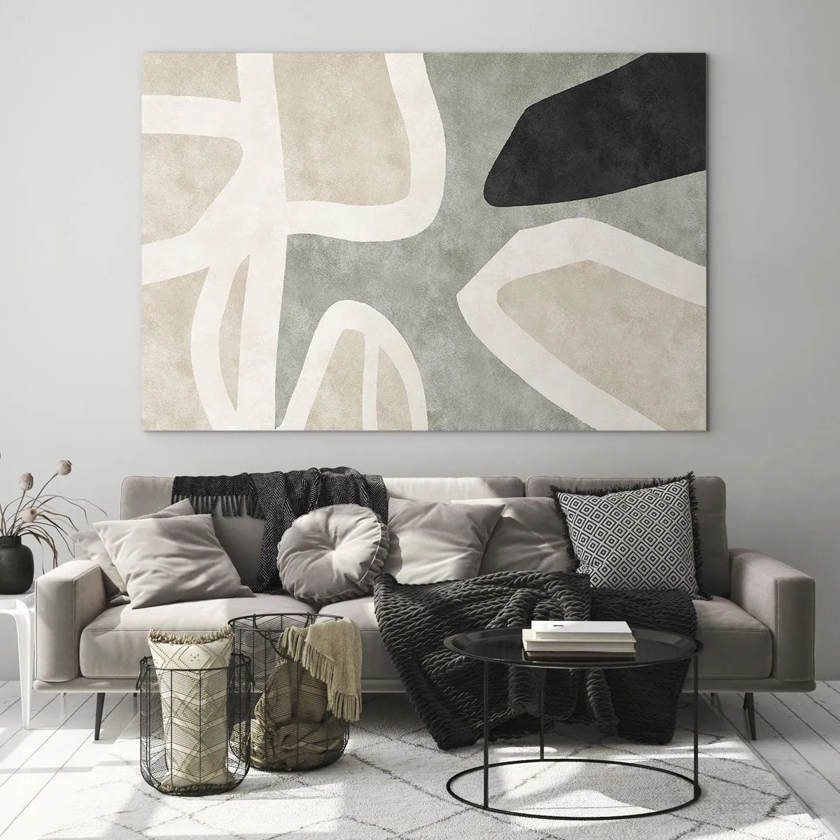 Schilderen op glas - Compositie met een zwart motief - 100x70 cm