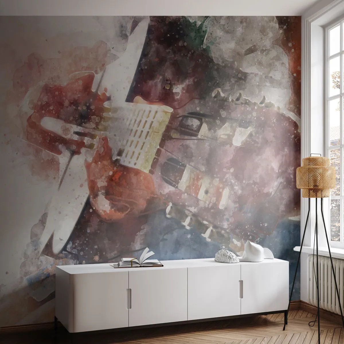 Fotobehang Standard Eco - En wat vind je ervan? - Abstractie, Muziek, Gitaar - 400x280 cm