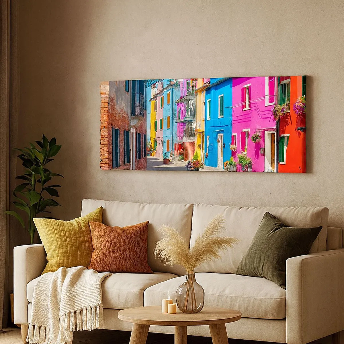 Schilderen op canvas - Stadje "De Papegaai" - 100x40 cm