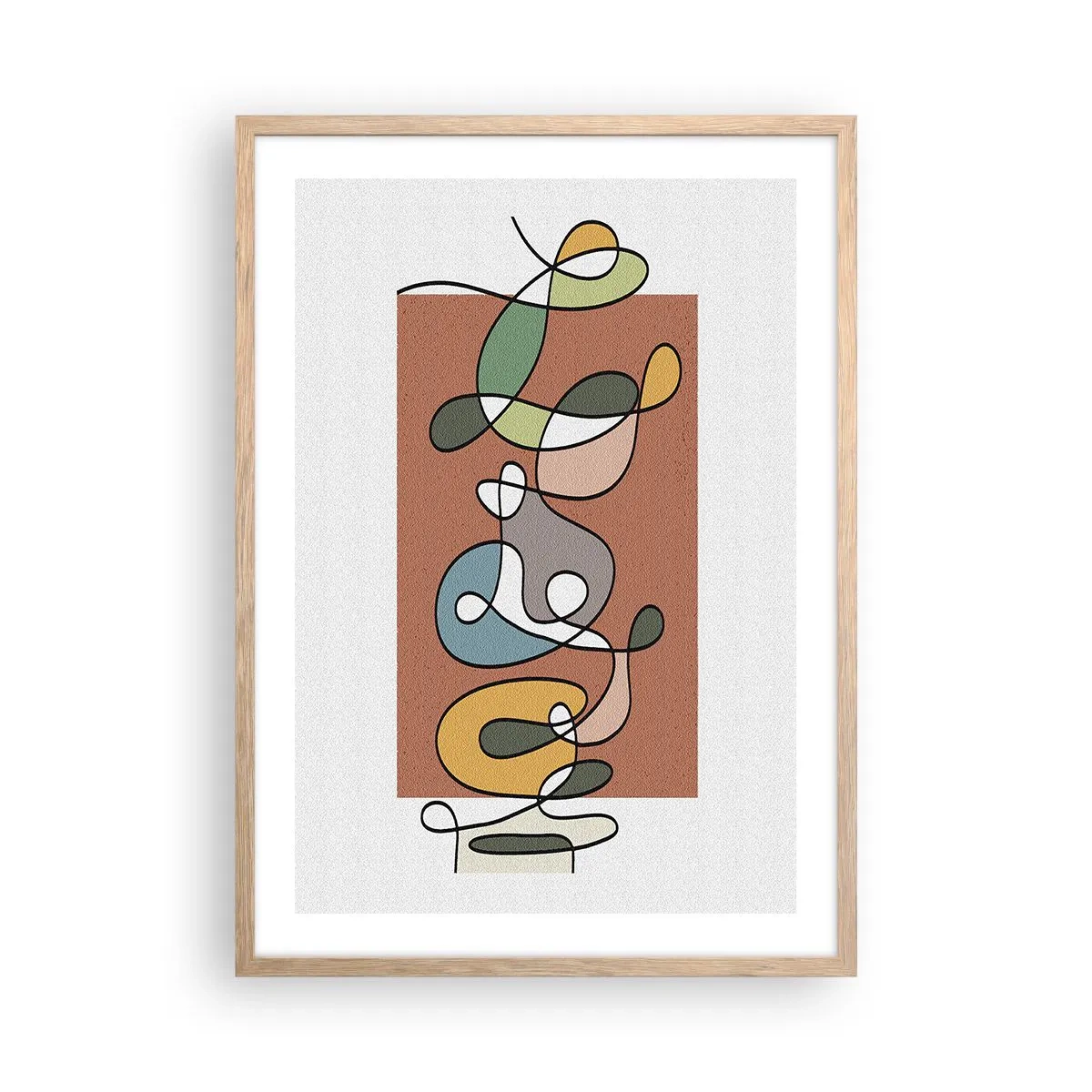 Een poster in een licht eiken lijst - Abstractie: kleurrijke dans - 50x70 cm