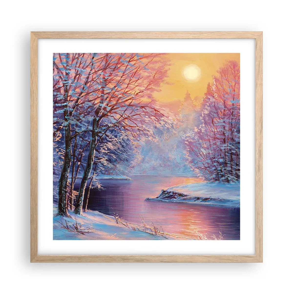 Een poster in een licht eiken lijst - De kleuren van de winter - 50x50 cm